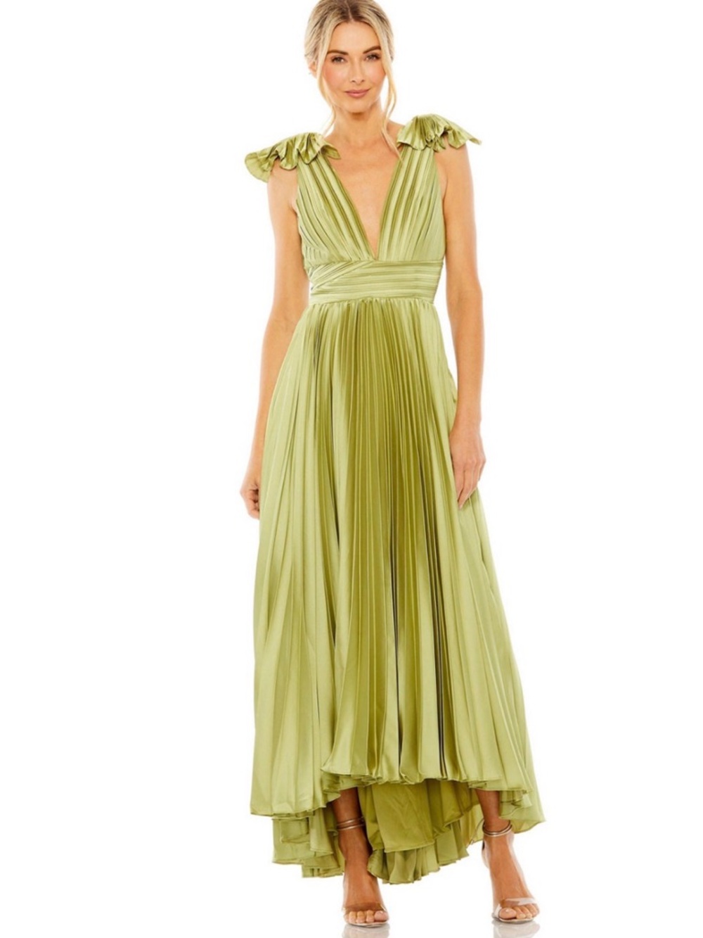 Mac Duggal Pleated apple green formal dress